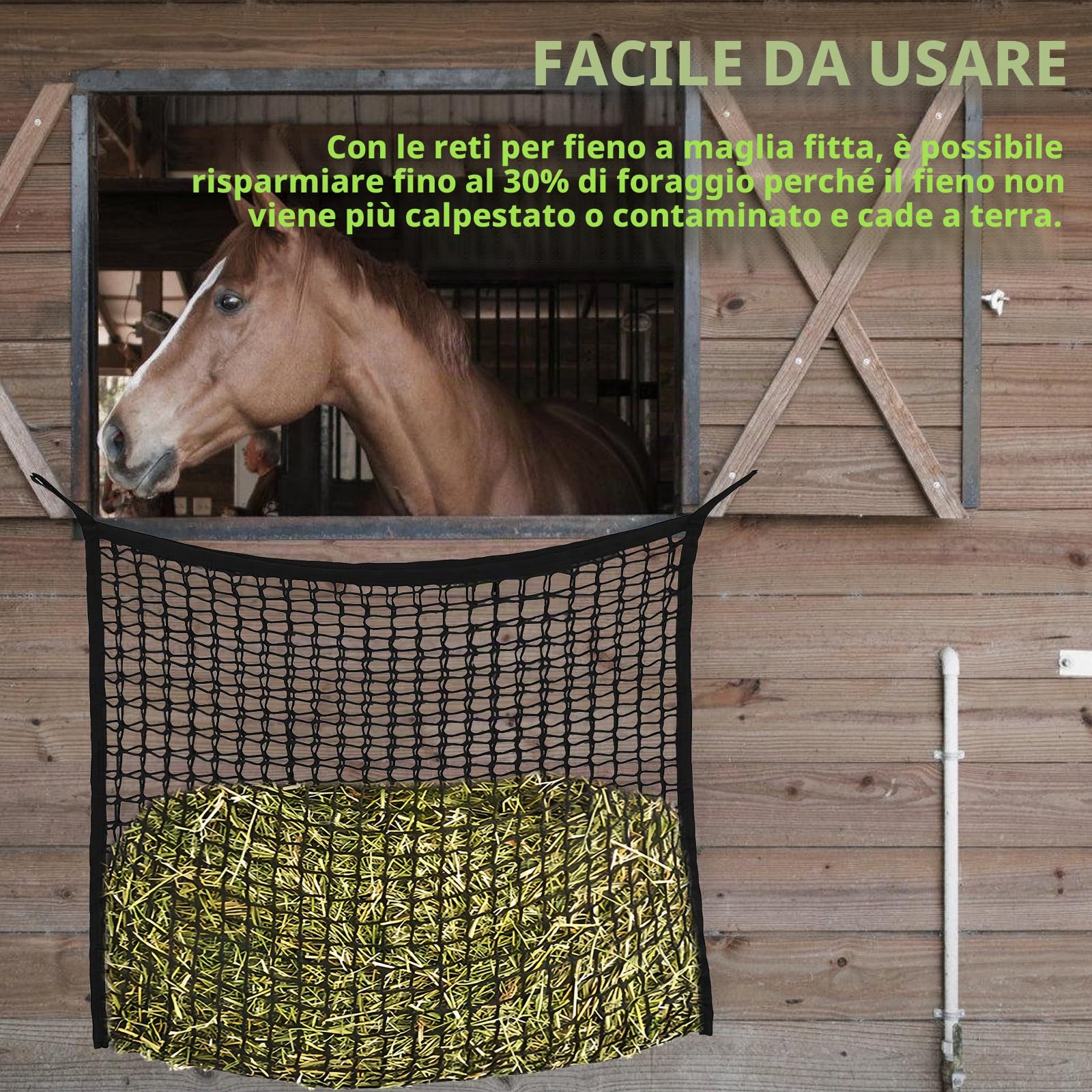 GAOUTO Rete da fieno per cavalli: 120 x 90 cm, rete da fieno, rete da fieno, dimensioni 3 x 3 cm, rete di alimentazione per fieno da 8,5 kg, borsa di oggi, Heusack può essere esteso per cavalli