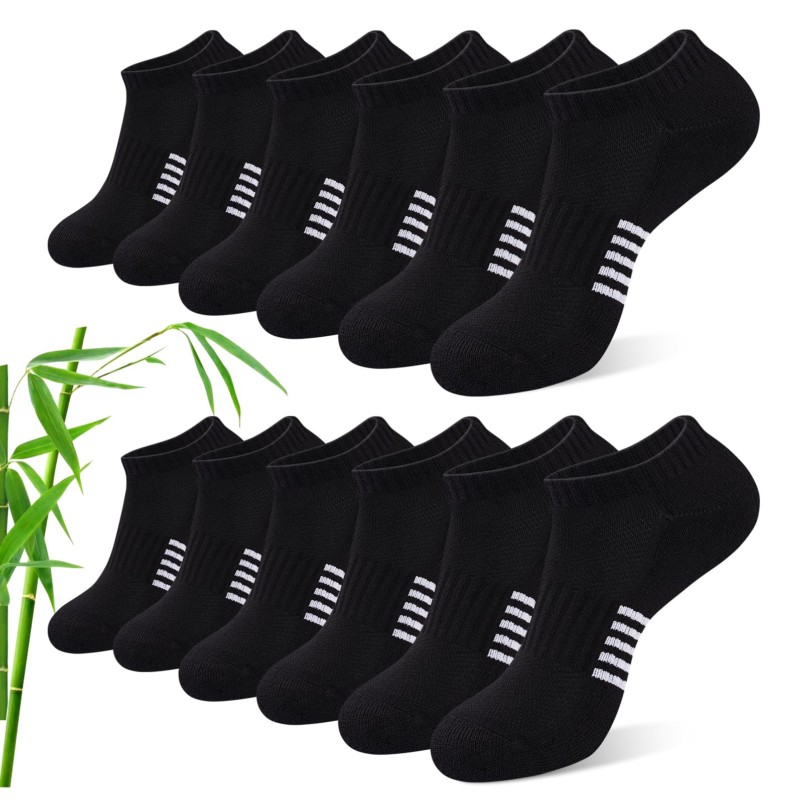 Effeet Bambus Sneaker Socken Damen 6/12 Paar, Atmungsaktive Gepolsterte Sportsocken Laufsocken, Anti Schweiß Kurze Socken Damen 39-42 35-38 Bunt, Geschenke für Frauen Sommer, 6 Schwarz 39-42