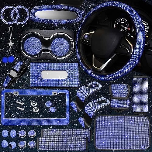 Juego de 25 piezas de piezas de automóvil con brillantes, ajuste universal de 15 pulgadas, marco de placa de icense brillante, cubierta de consola
