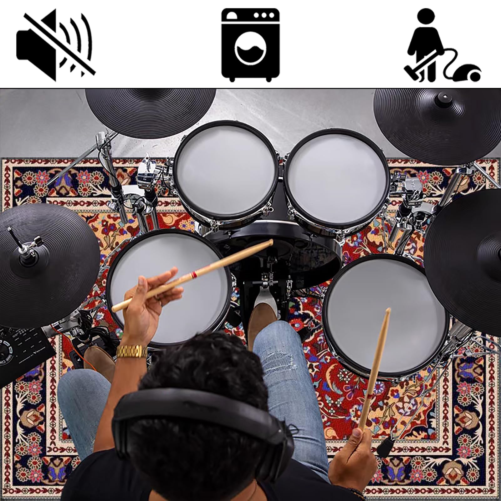 120 x 80 cm Alfombras Acusticas, Alfombra Bateria Electronica, Alfombrilla Insonorizada, Alfombra de Tambor para Caja Baterías Acústico Tambor y Otros Instrumentos Musicales