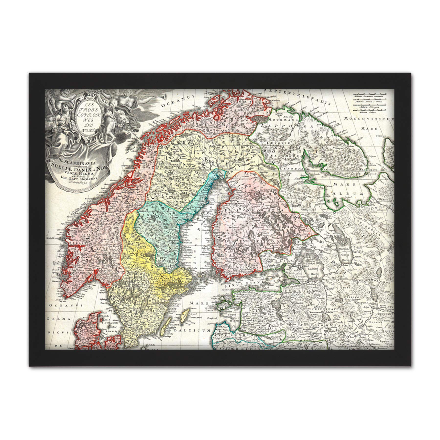 Map Homann 1730 Norway Finland Baltic Denmark Sweden Artwork Framed Wall Art Print 18X24 Inch