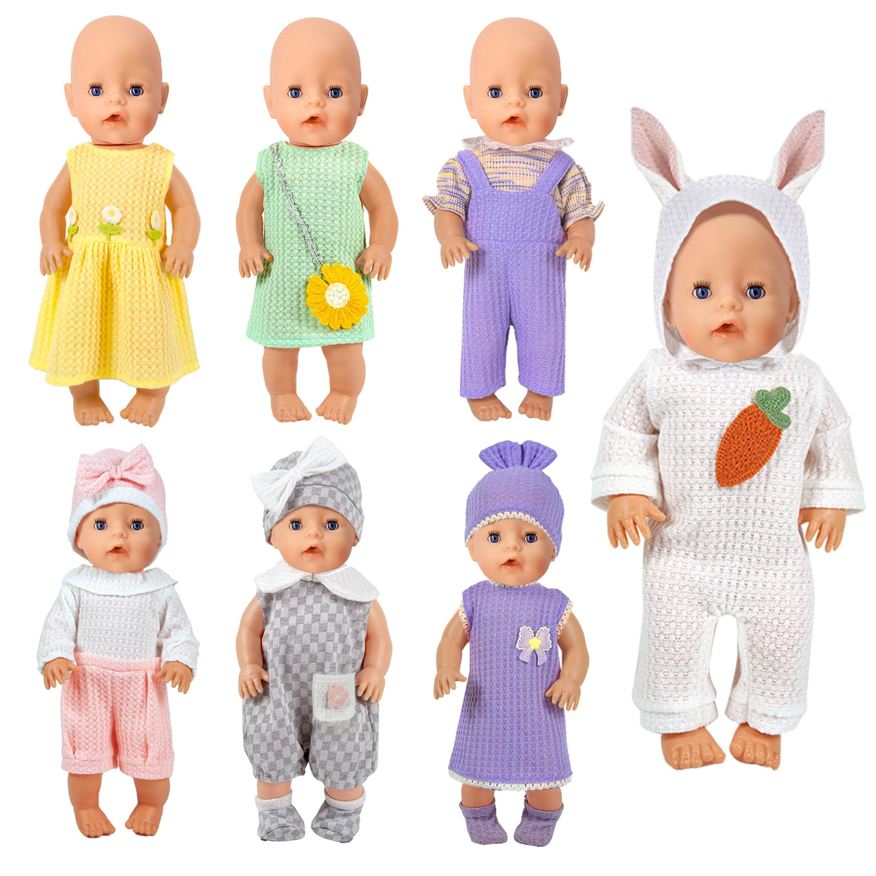 7 Set Baby Doll Clothes,14-18 inch Reborn Doll Clothes Accessories Dress with Hats Socks Outfits Fits for 43cm New Born/15 inch Bitty/16 Inch Baby Dolls