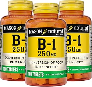MASON NATURAL Vitamin B1 Thiamine 250 mg, 300,Day Supply, Dietary Supplement to Support Natural Energy Levels, 100 Tablets (Pack of 3)