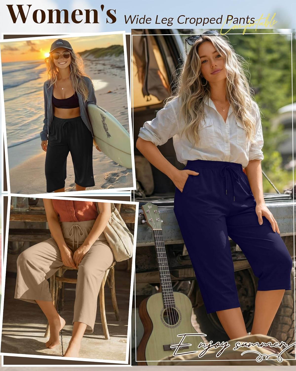 3 Pack Women's Plus Size Capris Loose Fit Wide Leg Yoga Cropped Pants Lounge Workout Sweatpant with Pockets - Image 4