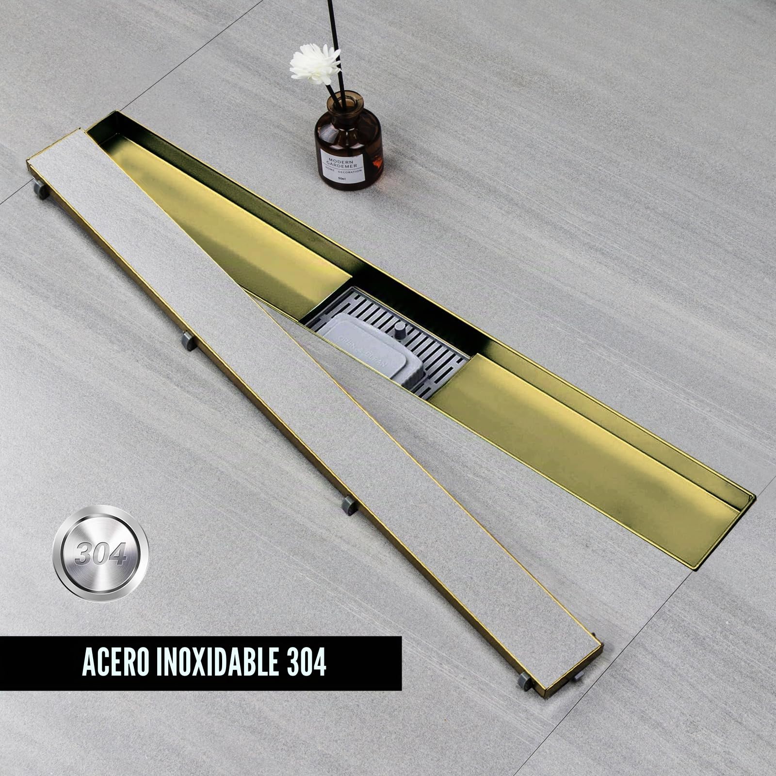 Canaleta Ducha 70 Cm, Dorado 2 en 1 Sumidero Ducha con Sifón | Canal Ducha de Acero Inoxidable con Sifón y Filtros