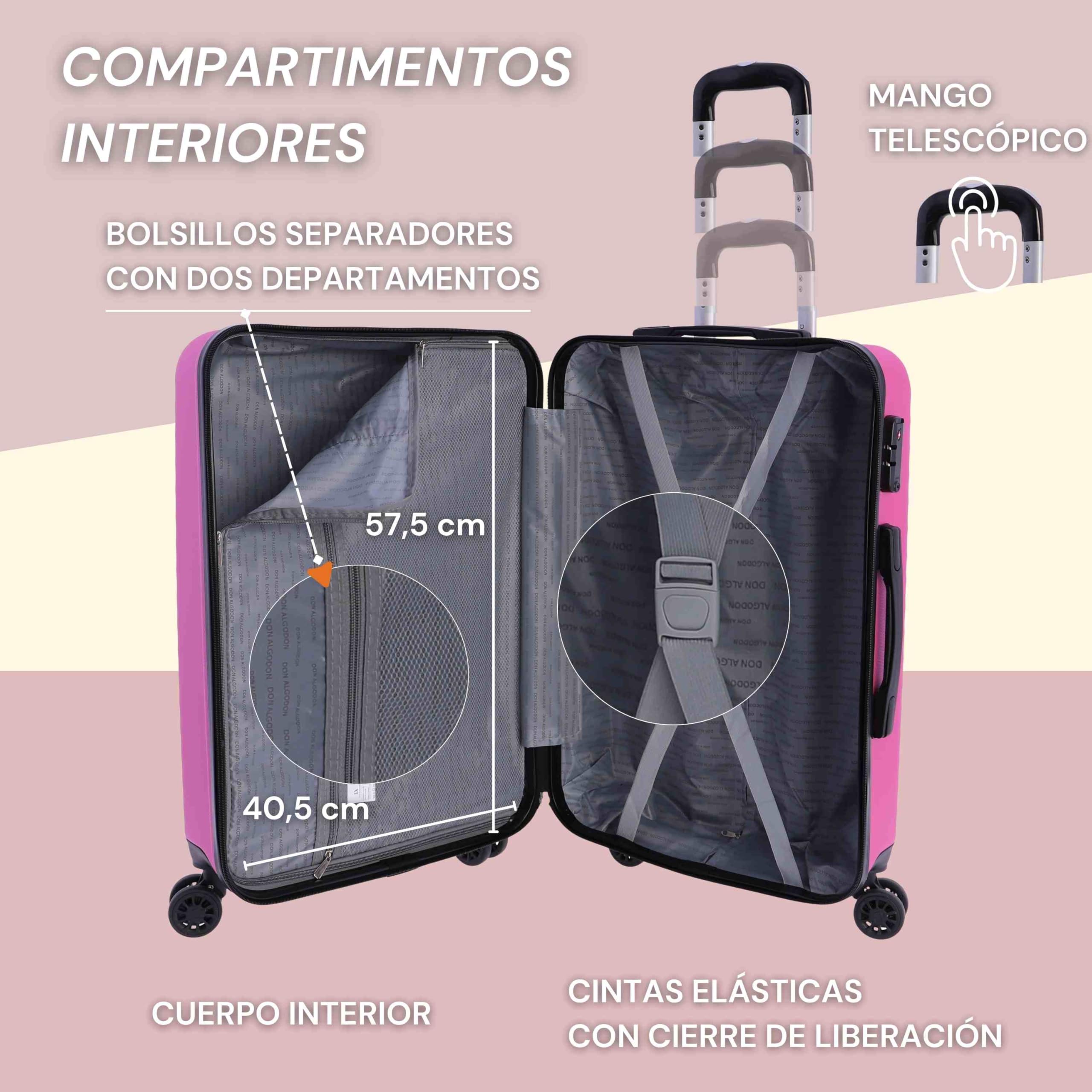 DON ALGODON Maleta Mediana 23 kg | Maleta de Viaje Rígida con 4 Ruedas Dobles 360º, Candado TSA y Asa Telescópica | Equipaje Resistente al Agua para Viajes en Avión — view 3