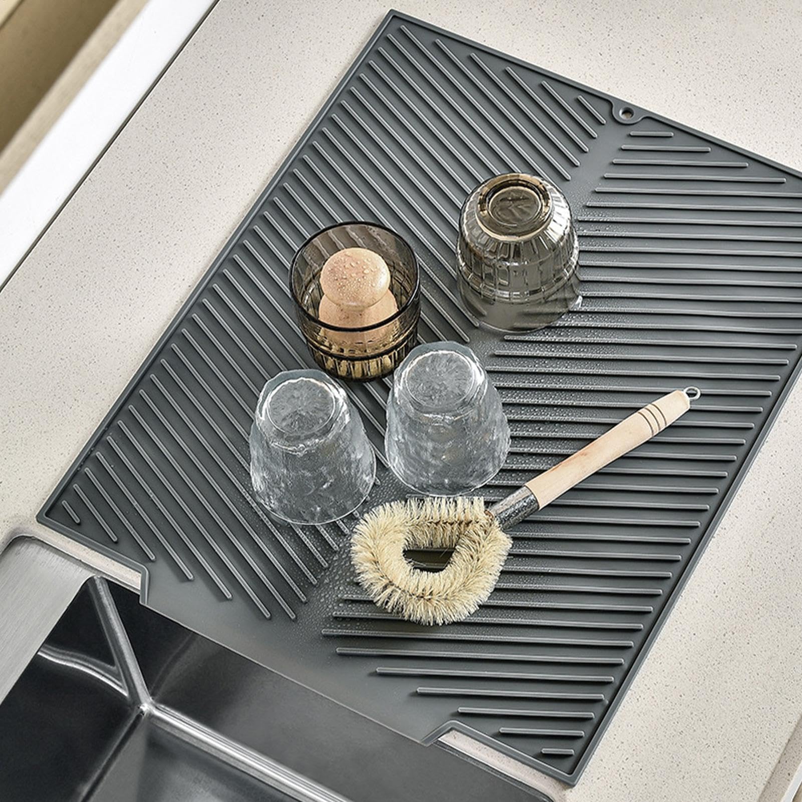 Tappetino scolapiatti in silicone, antiscivolo, tappetino scolapiatti pieghevole, tappetino assorbente per asciugare facilmente in cucina o nel lavandino