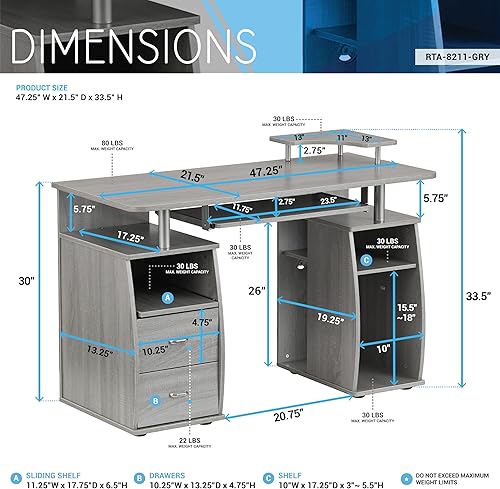 Miniatura 3 de Techni Mobili Escritorio completo para computadora con estación de trabajo, color grisrectángulogris