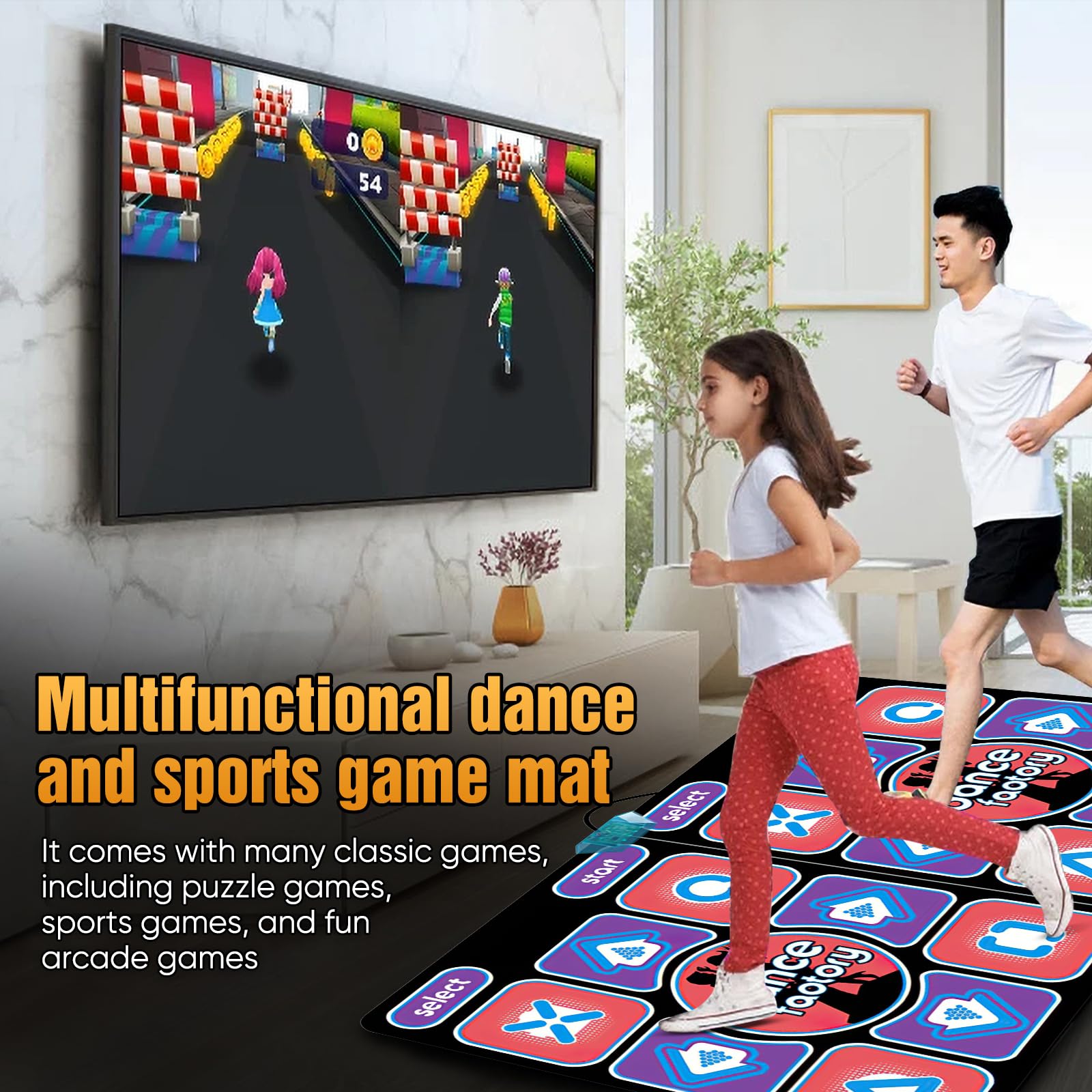Kouamor Tapis De Danse pour Adultes Et Enfants, 100 Musiques IntéGréEs, 65 Jeux Sensoriels, 3 Modes De Danse (Live MTV, Dessins AniméS, ScèNes 3D), Cadeaux pour Filles Et GarçOns Anniversaire (A)