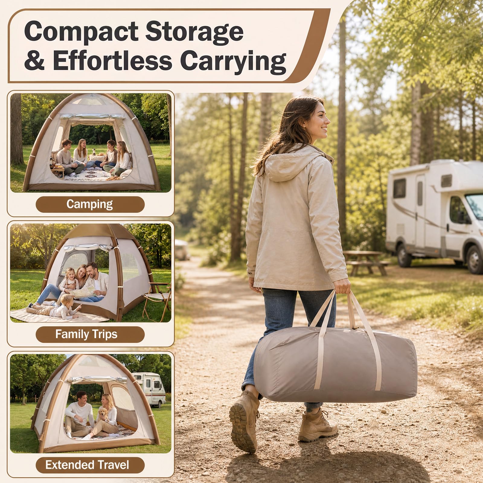 HOMASIS Tenda Gonfiabile da Campeggio 2-4 Posti, 208 x 208 x 196 cm | Tenda Esterna con Pompa Manuale, Copertura Rimovibile, Lucernari e Finestre Traspiranti, Tendone Impermeabile con Borsa