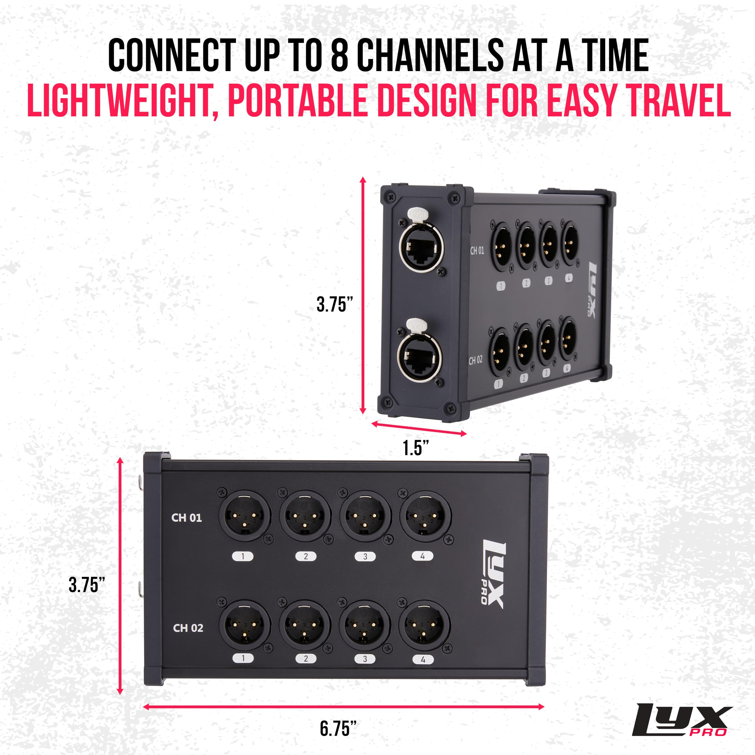 LyxPro Cable XLR multired de 8 canales de doble entrada de 3 pines para estudio de sonido, iluminación y grabación de escenario, macho a RJ45 Ethercon, ideal para sonido, configuración de iluminación,