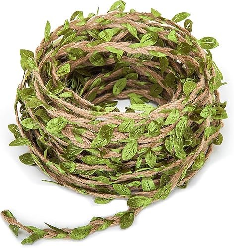 UCLEVER Cinta de hojas de arpillera de cuerda de cáñamo natural de vid artificial para decoraciones de fiesta de cumpleaños de safari en la selva