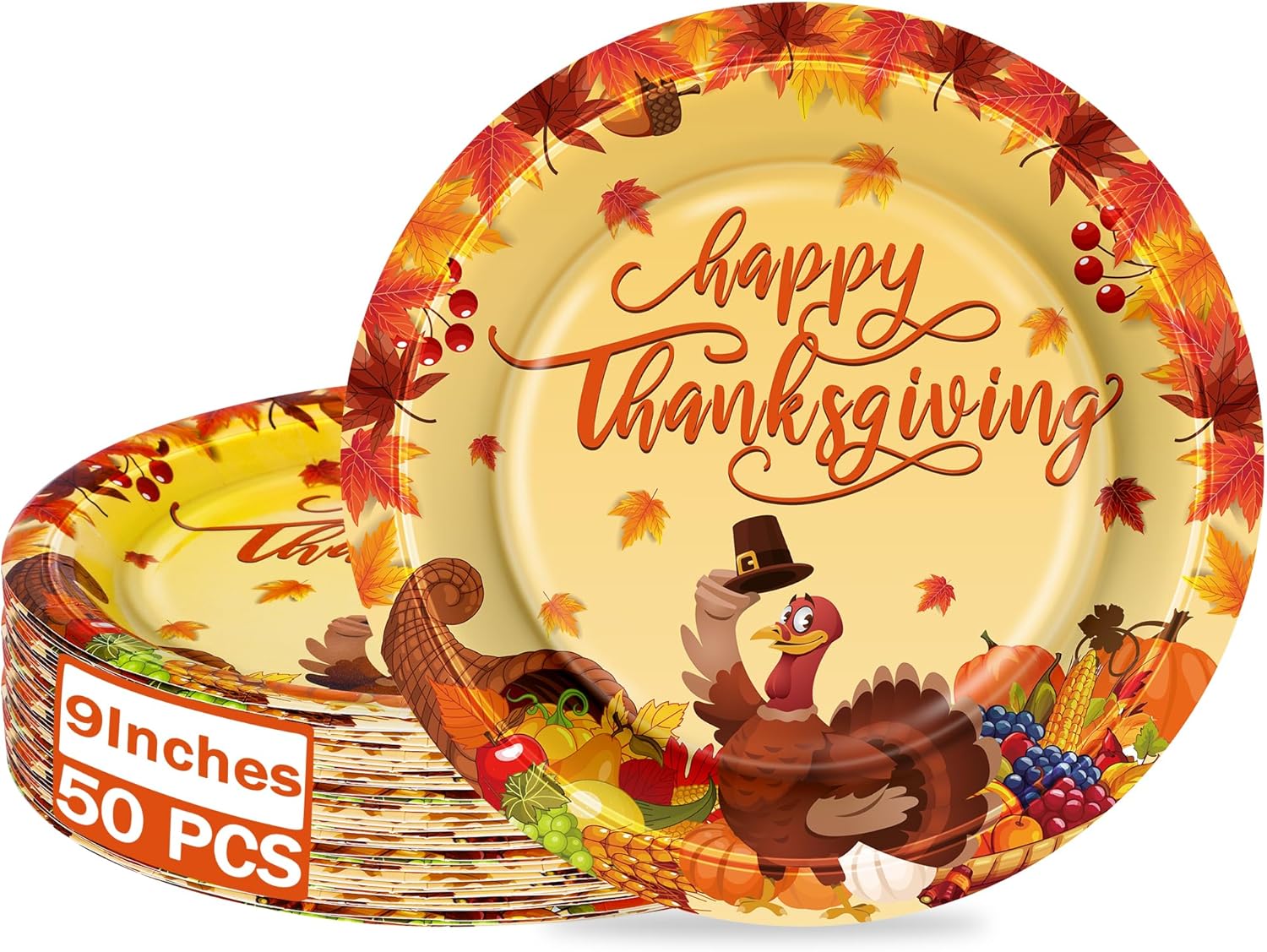 QZYL 50 PCS Thanksgiving Plates, Disposable Thanksgiving