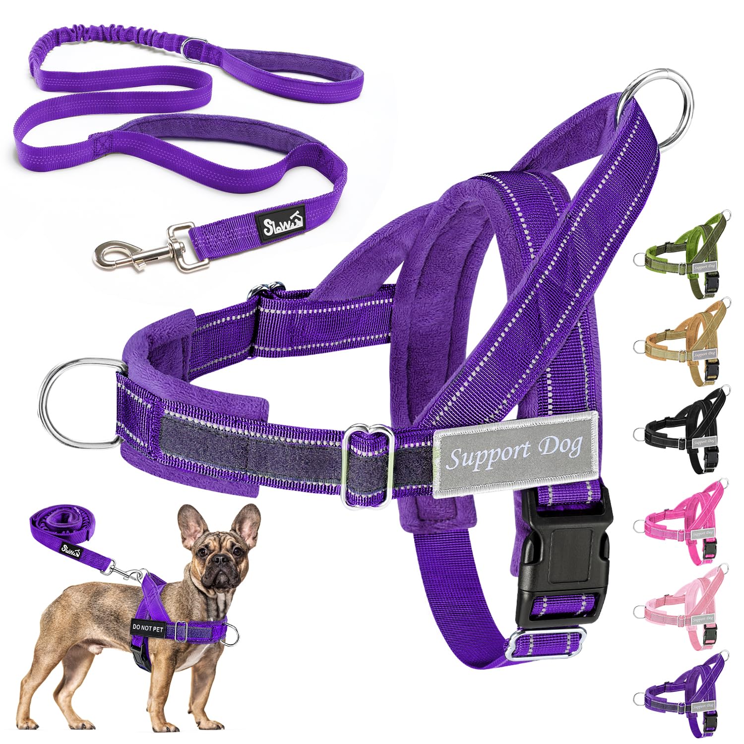 Eyein No Pull Harness for Dogs - Heavy Duty Soft Padded Pet Vest and Lead Set for Medium Large Dog, Adjustable Reflective Anti-pull with Front Clip for Walking Training(Purple,XL)