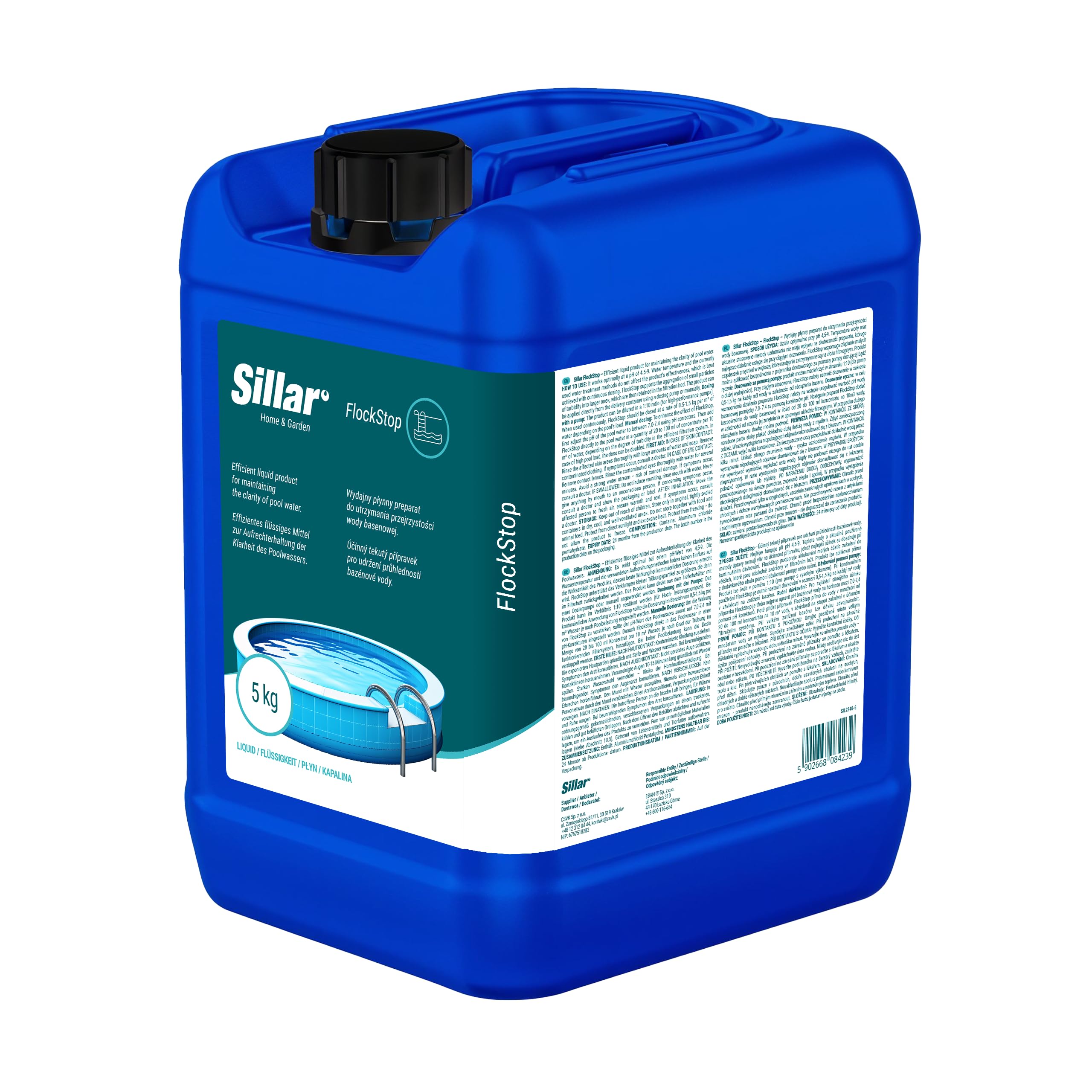 Sillar Poolklar 5L – Flüssiges Flockungsmittel für trübes Poolwasser – Kristallklares Wasser für Pool, Whirlpool & Sandfilter – Für alle Filterkartuschen – Einfache Anwendung – Schnelle Wirkung