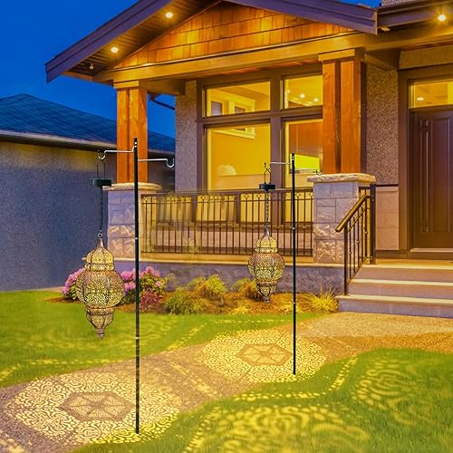 Miniatura 7 de Luces solares colgantes, linterna solar de decoración al aire libre, farol marroquí de metal impermeable para patio exterior, camino, patio, porche,