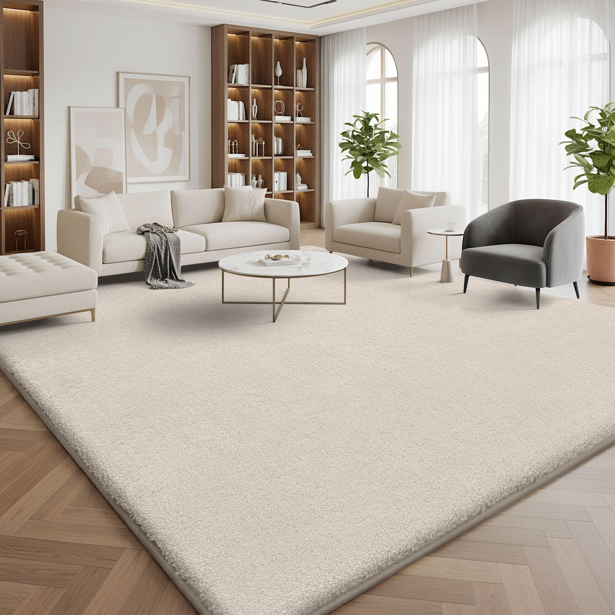 Homaxy Modern Rugs Carpet Living Room, Soft Shaggy Non-Slip Non-Shedding, Fluffy Washable Large Rug for Bedroom Hallway, Easy Care Home Decor, 200x280cm, Beige