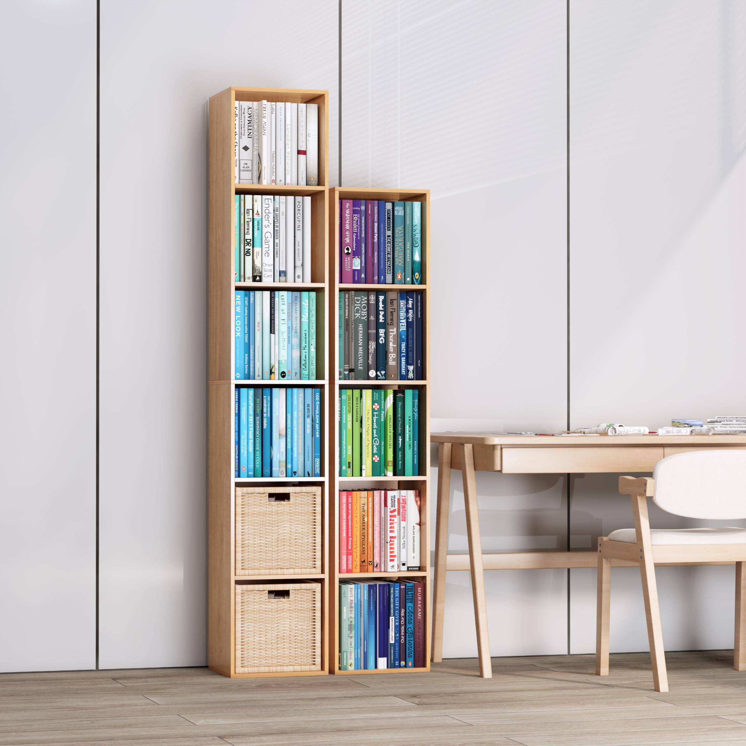 Bibliothèque à 6 Étagère, Meuble de Rangement en Bois, 31x29.5x182.3cm