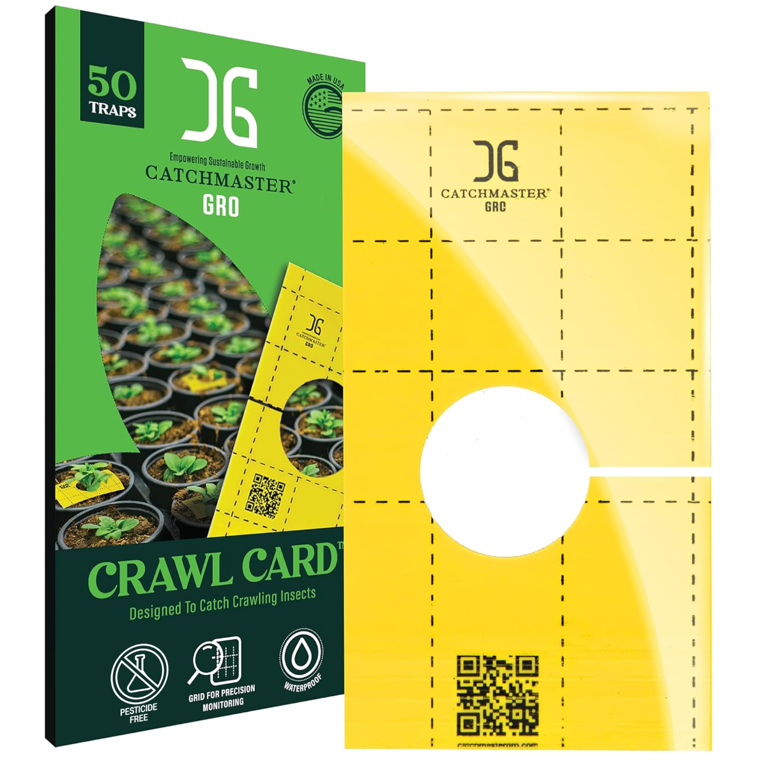 Catchmaster GRO - Trampa adhesiva amarilla para insectos para exteriores, con agujero central para insectos que se arrastran, protege plantas vivas de interior, insectos y moscas, trampas de pegamento