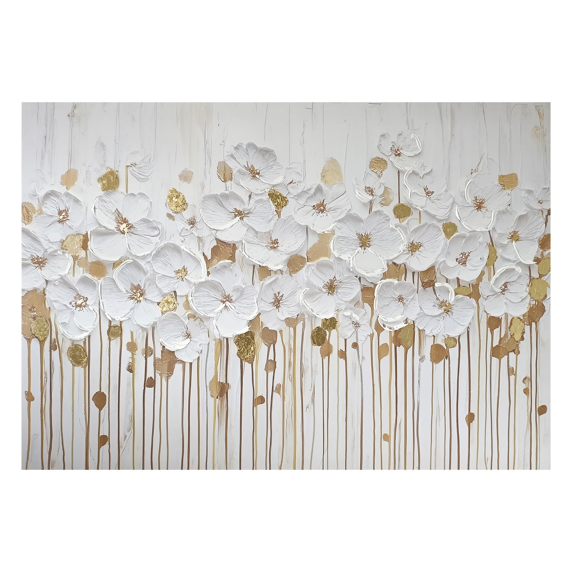 STYLER Obraz na płótnie Luxe Flora 70 x 100 cm – delikatne kwiaty w kolorze białym i złotym – kolekcja Soft Nature