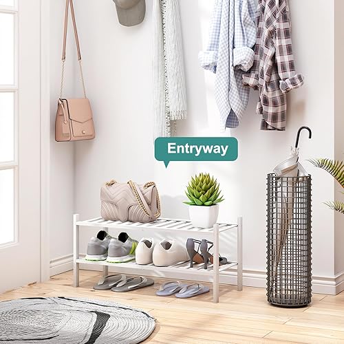 Vista 103 de Zapatero de bambú de 5 niveles para entrada, apilable plegable Natural, organizador de zapatos para armario de pasillo, zapateros de pie