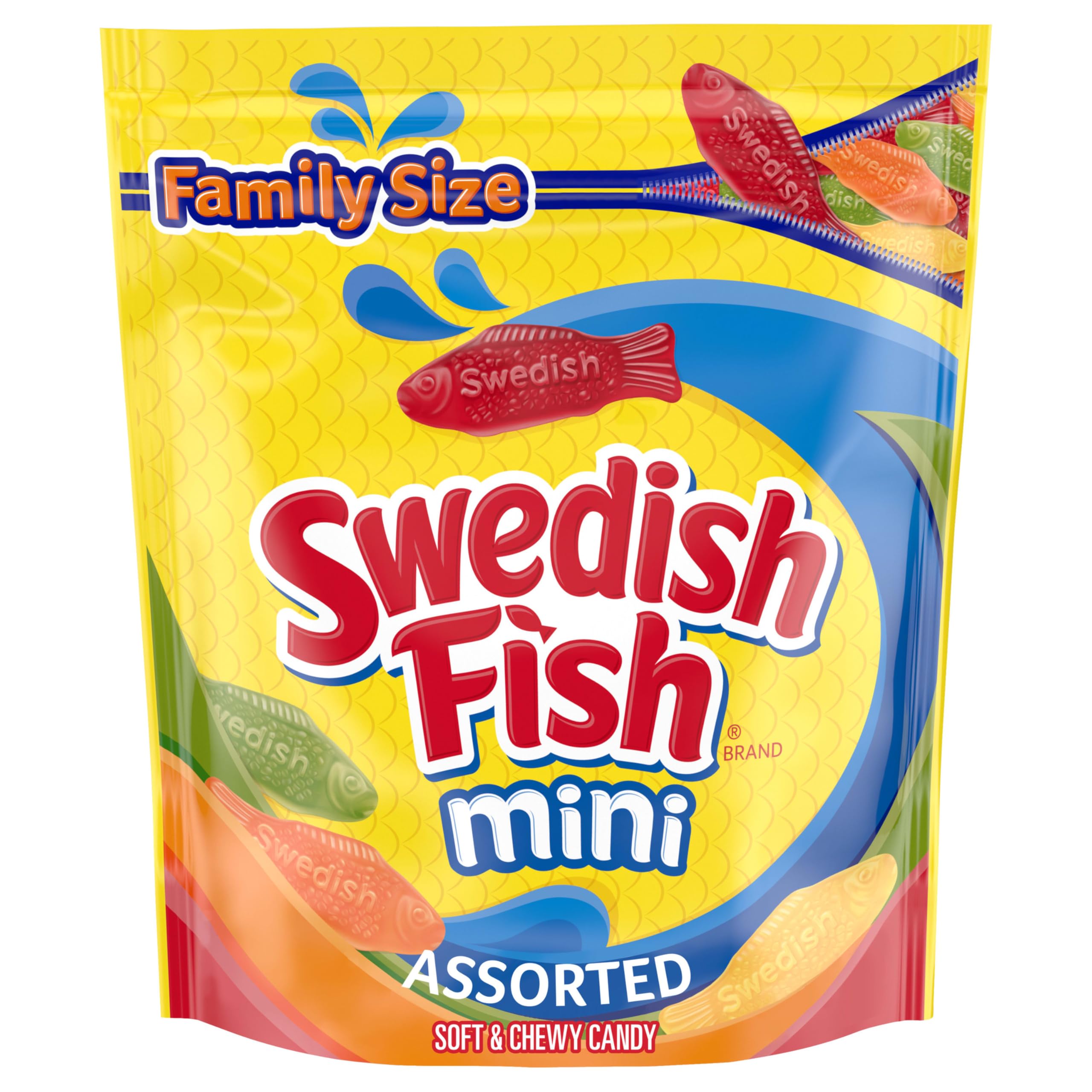 Mondelez International SWEDISH FISH Mini Assorted Soft & Chewy Candy, Family Size, Bulk Candy, 1.8 lb