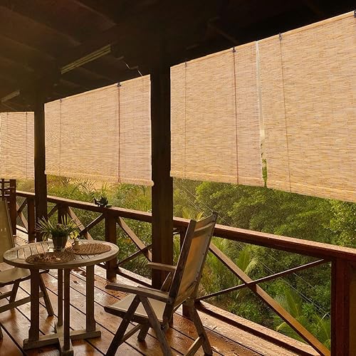 Miniatura 2 de Persianas de bambú para ventanas, persianas enrollables de caña al aire libre, enrollables de bambú retro, persianas enrollables romanas