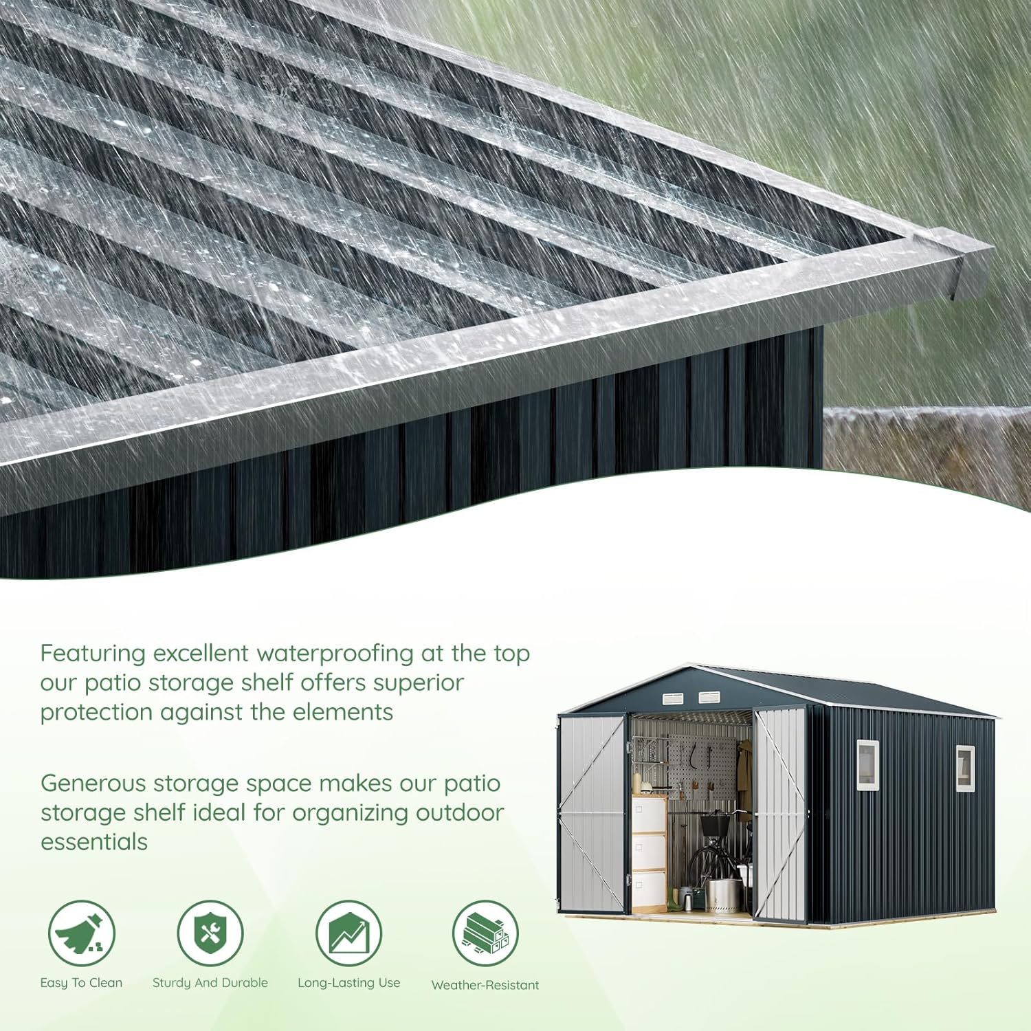 10X8FT Outdoor Steel Storage Shed with Lockable Doors, One Window,Ideal for Garden, Backyard, Patio Storage 10X8FT Outdoor Steel Storage Shed with Lockable Doors, One Window,Ideal for Garden, Backyard, Patio Storage