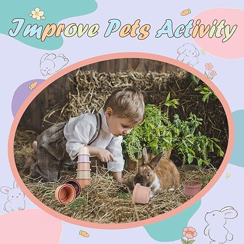 Miniatura 6 de SKYWHALE 8 tazas apilables para conejos, juguetes apilables de conejo, de plástico natural de caña de azúcar para anidar mascotas, chinchilla,