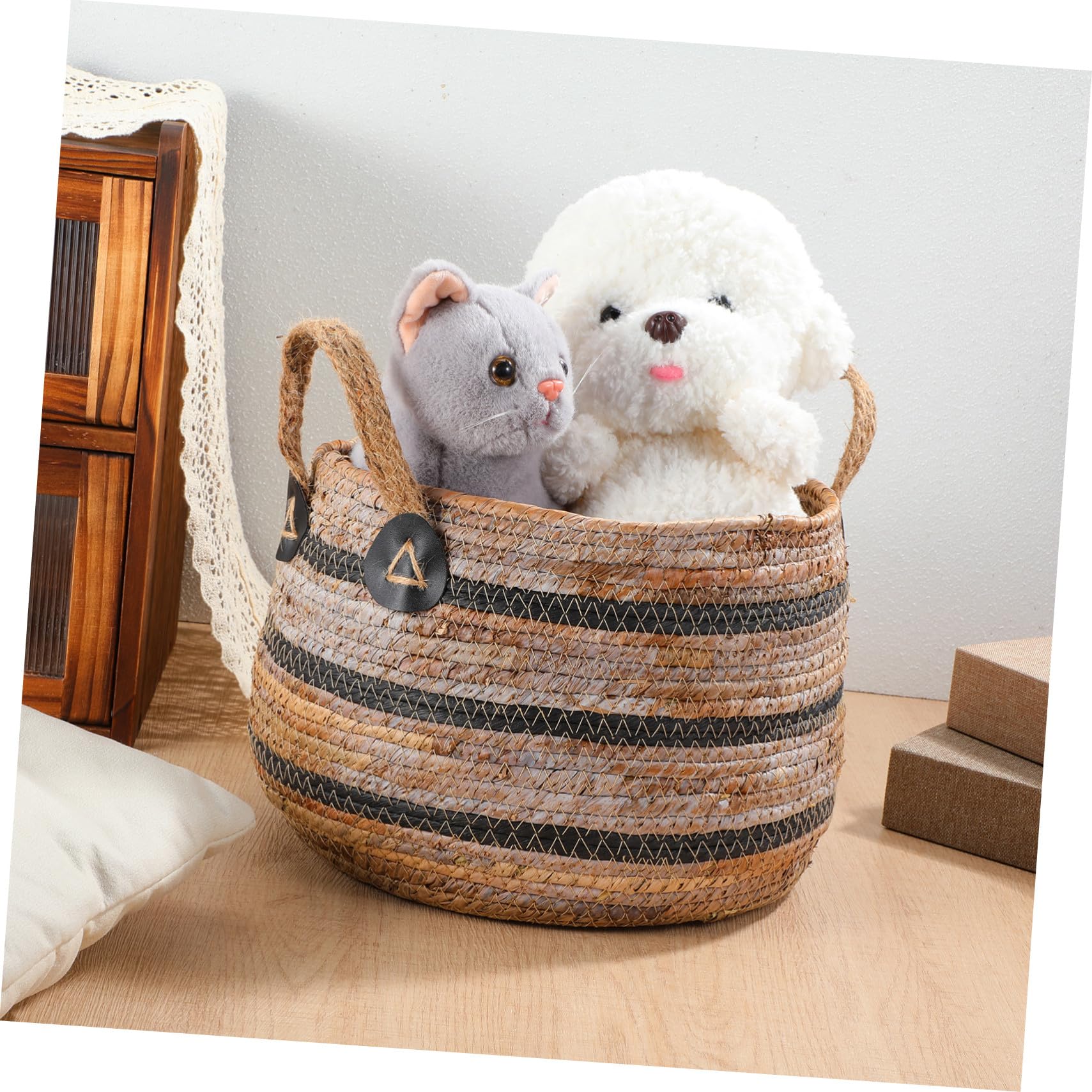 Cesto Intrecciato per Biancheria Piccoli Oggetti 29×21 in Paglia | Stile Rustico Nordico, Capienza Ampia, Facile da Spostare, per Casa e Ordine degli Ambienti