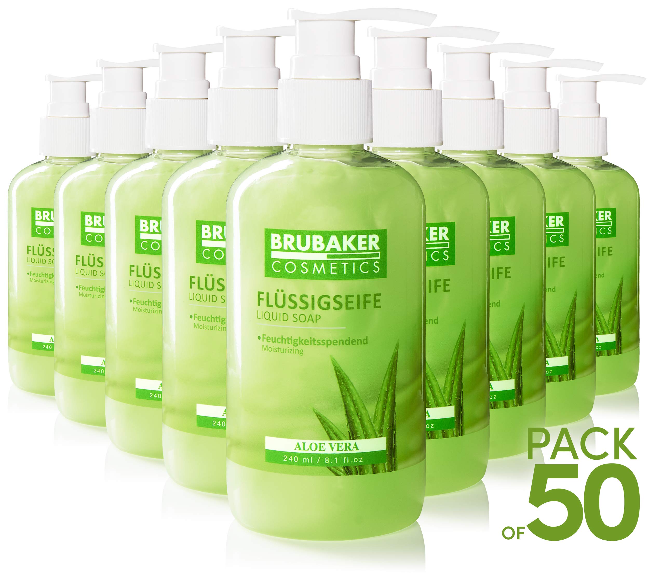 BRUBAKER Cosmetics 50er Pack Handwaschlotion Flüssigseife Aloe Vera - 50 x 240 ml im praktischen Spender - reinigt sanft und spendet Feuchtigkeit - für hygienisch saubere Hände