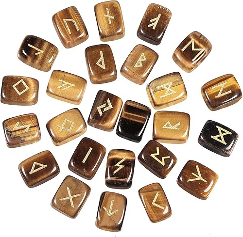 Miniatura 1 de Nupuyai Juego de piedras rúnicas naturales de cristal pulido de brujas con alfabeto rúnico Futhark de élder grabado para meditación y curación de