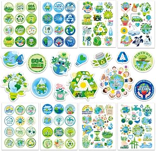 HOWAF 300+ Earth Day Stickers, Environmental Protection Vinyl Stickers Earth Day Label Stickers, Reuse Reduce Recycle Ideals Water Bottle Stickers, Earth Day Favors Decals, Earth Stickers Bulk