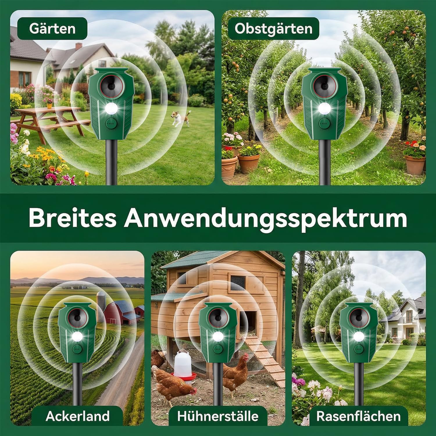 MEKEET Ultraschall Katzenschreck für Garten, Solar Katzenabwehr mit Bewegungsmelder und LED-Blitzlicht, IP65 Wasserdicht, Tiervertreiber gegen Katzen, Hunde, Marder, Füchse und Wildtiere