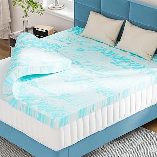Sweetcrispy Mattress Topper Queen, 3 Inch Thick Memory Foam Gel Infused Cooling Toppers Pad for Queen Size Bed, Sleeper Sofa, RV, Camper, CertiPUR US Certified, Ventilated and Breathable, Blue