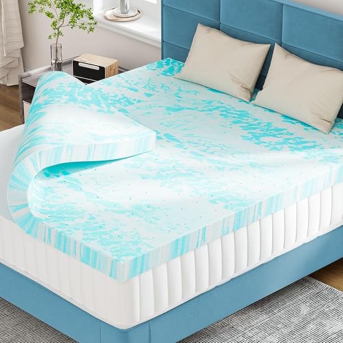 Sweetcrispy Mattress Topper King, 2 Inch Thick Memory Foam Gel Infused Cooling Toppers Pad for King Size Bed, Sleeper Sofa, RV, Camper, CertiPUR US Certified, Ventilated and Breathable