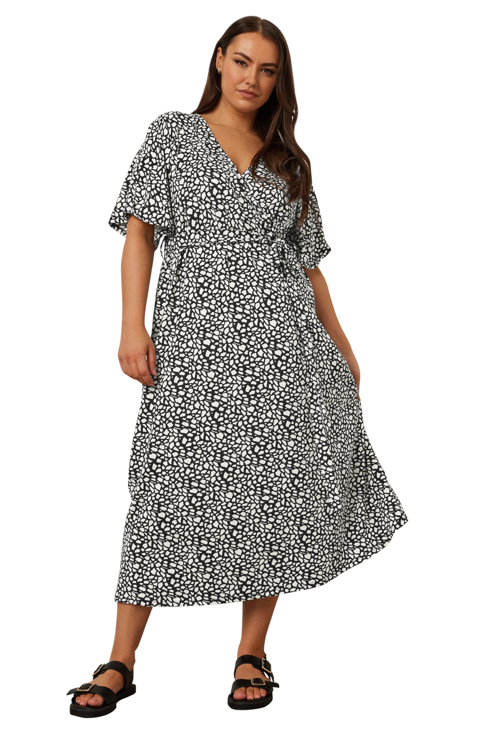 Yours Curve Abstract Print Wrap Maxi Dress - Women's - Plus Size Curve