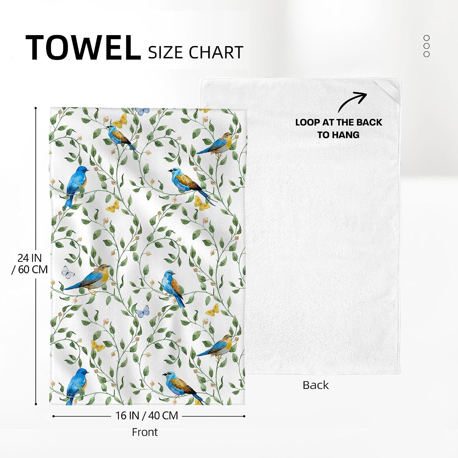 Blue Birds Kitchen Towels Sets of 2 Tea Towel, Gifts for Bird Lovers image 2