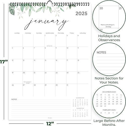 Miniatura 4 de Calendario de pared 2024-2025, 18 meses, desde enero de 2024 hasta junio de 2025, fechas julianas, calendario de pared grande de 17 x 12 pulgadas