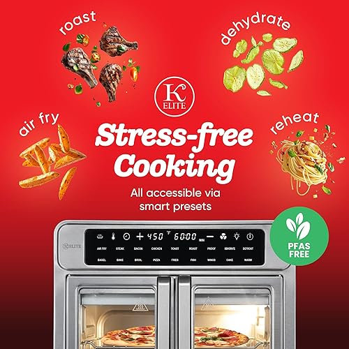 Miniatura 4 de Kitchen Elite Horno freidora de aire de puerta francesa de 26 cuartos de galón Cocina de convección de encimera de tamaño familiar con pantalla