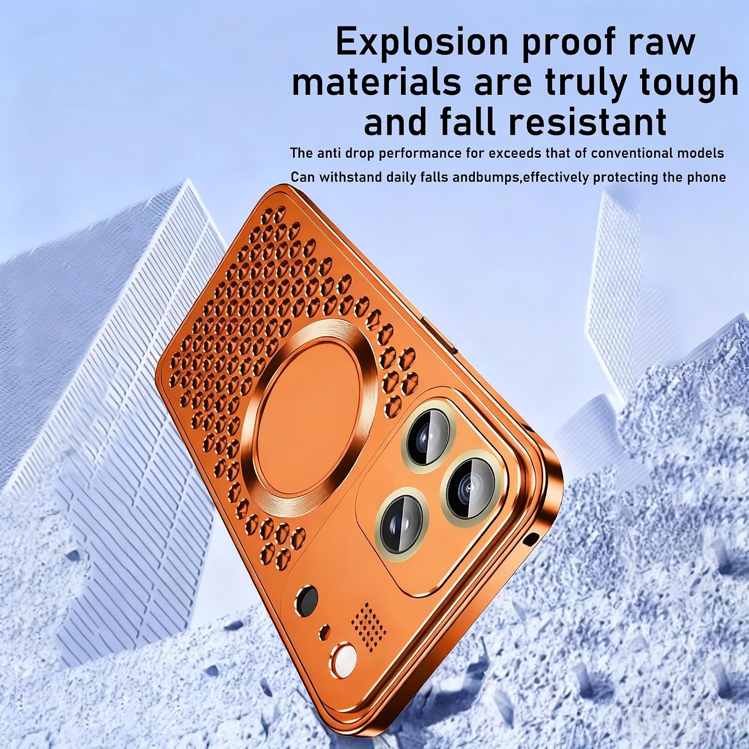 Losin for iPhone 17 Pro Max Magnetic Case Heat Dissipation Cooling Phone Case [Compatible with MagSafe] Full Camera Lens Protector Metal Aluminum Alloy Shockproof Case for Men Women, Orange