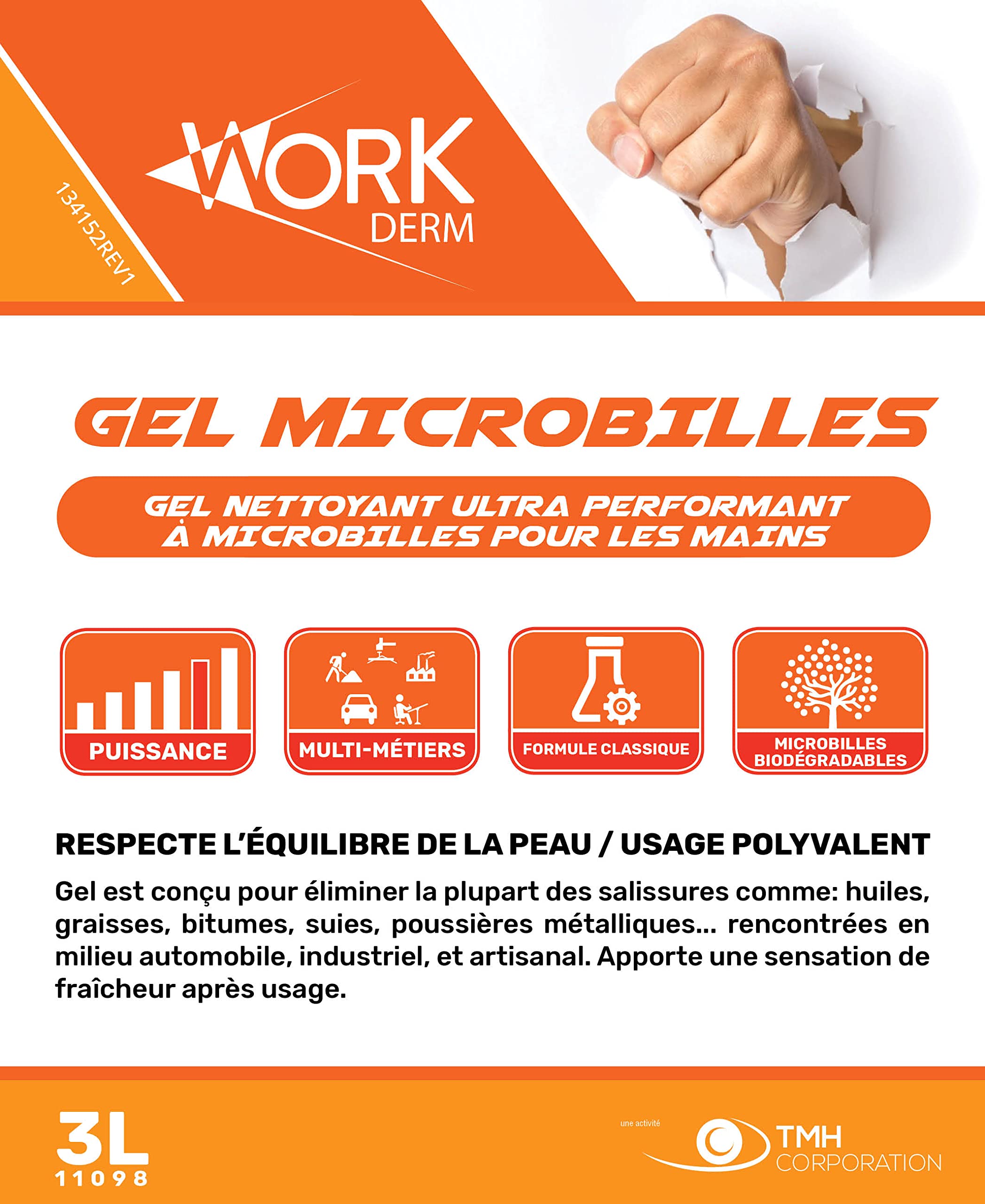 Gel limpiador Atelier de microbolas para manos – Suelos intensos – Gel rojo 3 L – Bomba integrada