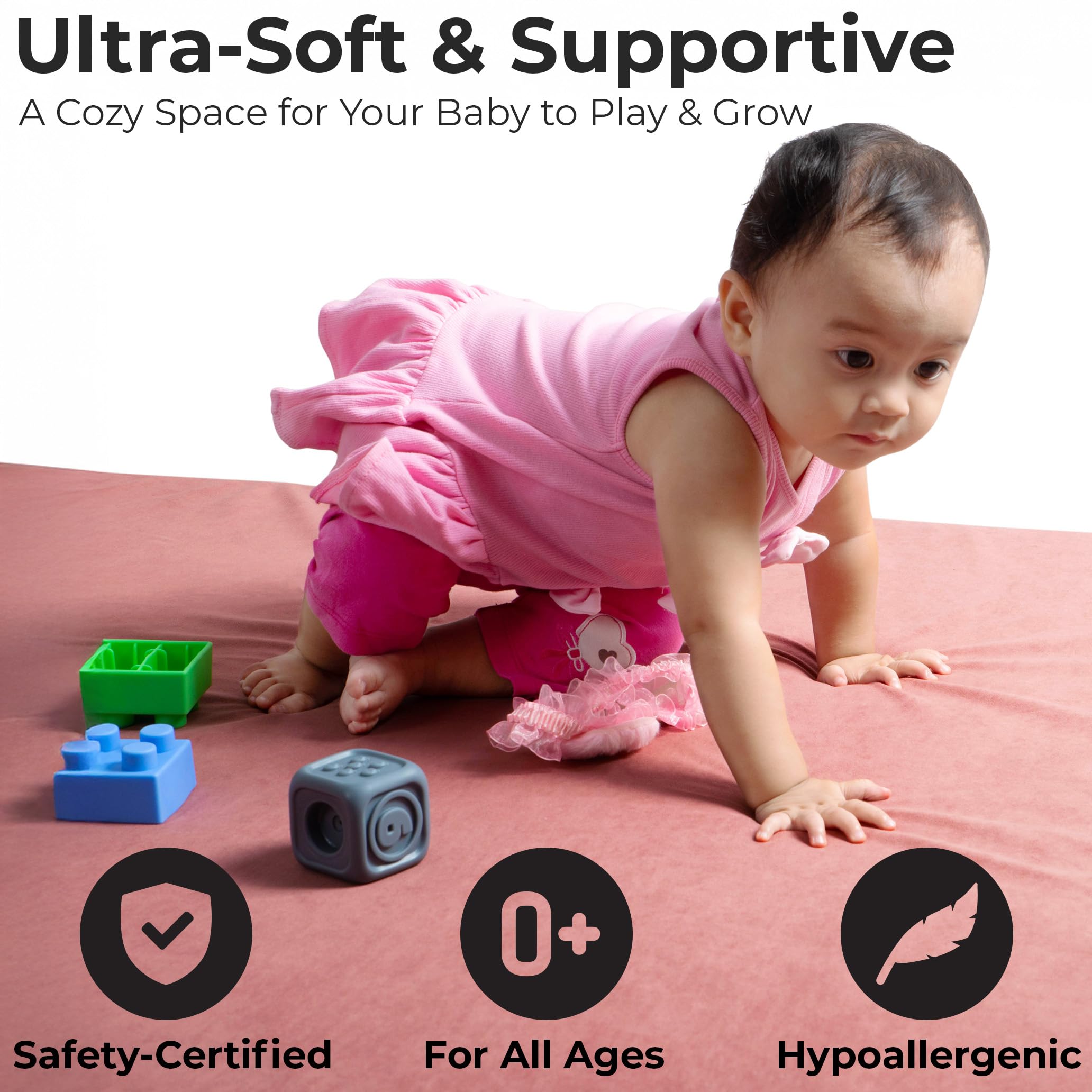 Primica Padded Play Mat for Baby - Large Soft Foam Mat for Floor with Plush Fabric - Safe, Comfortable & Durable Playmat for Babies & Toddlers - Easy to Clean