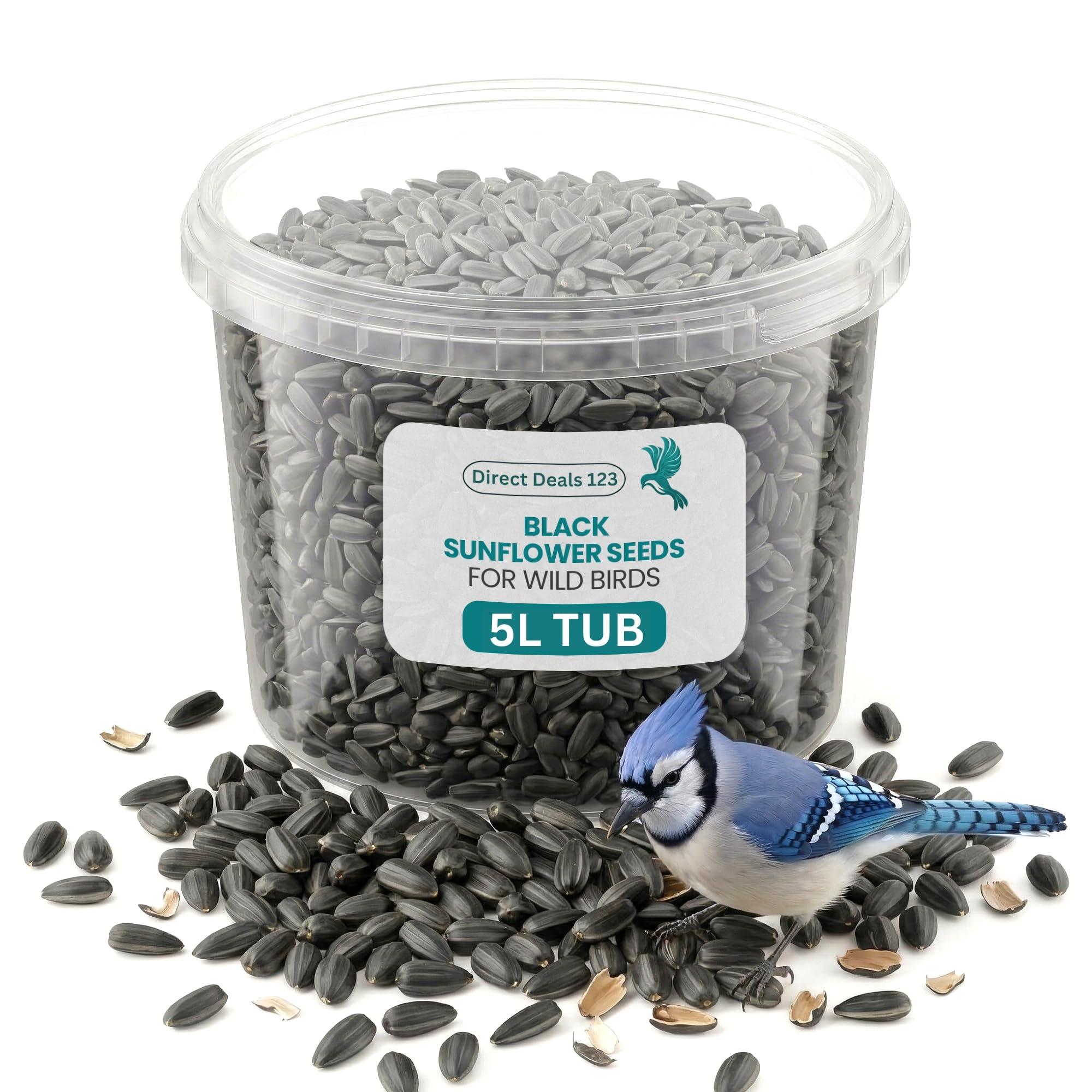 (5L TUB) Black Sunflower Seeds for Wild Bird Food Premium High Oil Natural No Husk Clean Bird Feed for Outside Garden Parrots Sparrows Daily Nutrition Protein Rich Seed Mix Pack