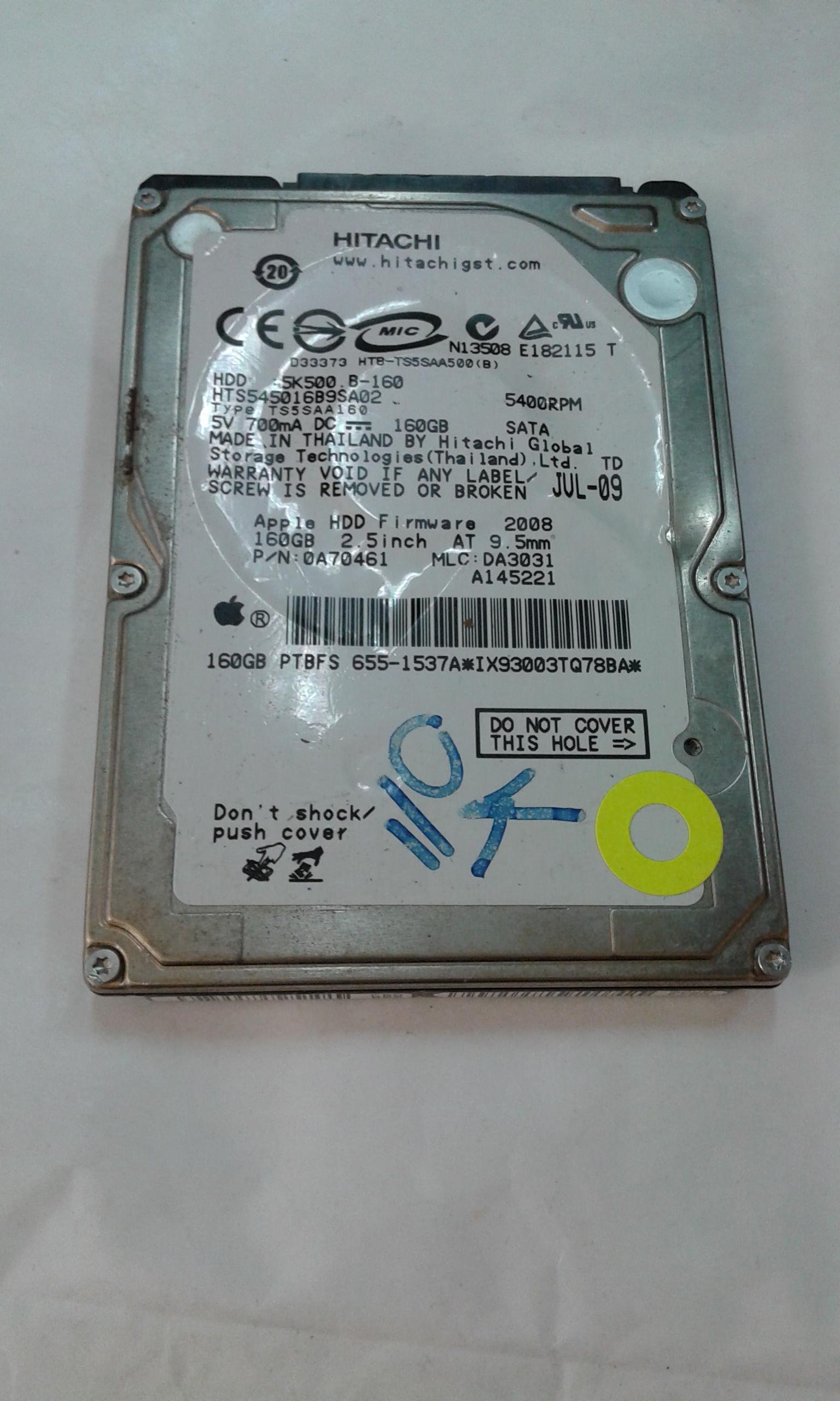Hitachi Travelstar 5 K500.B HTS545016B9 A300 Hard Drive 160 GB 2.5 SATA Internal