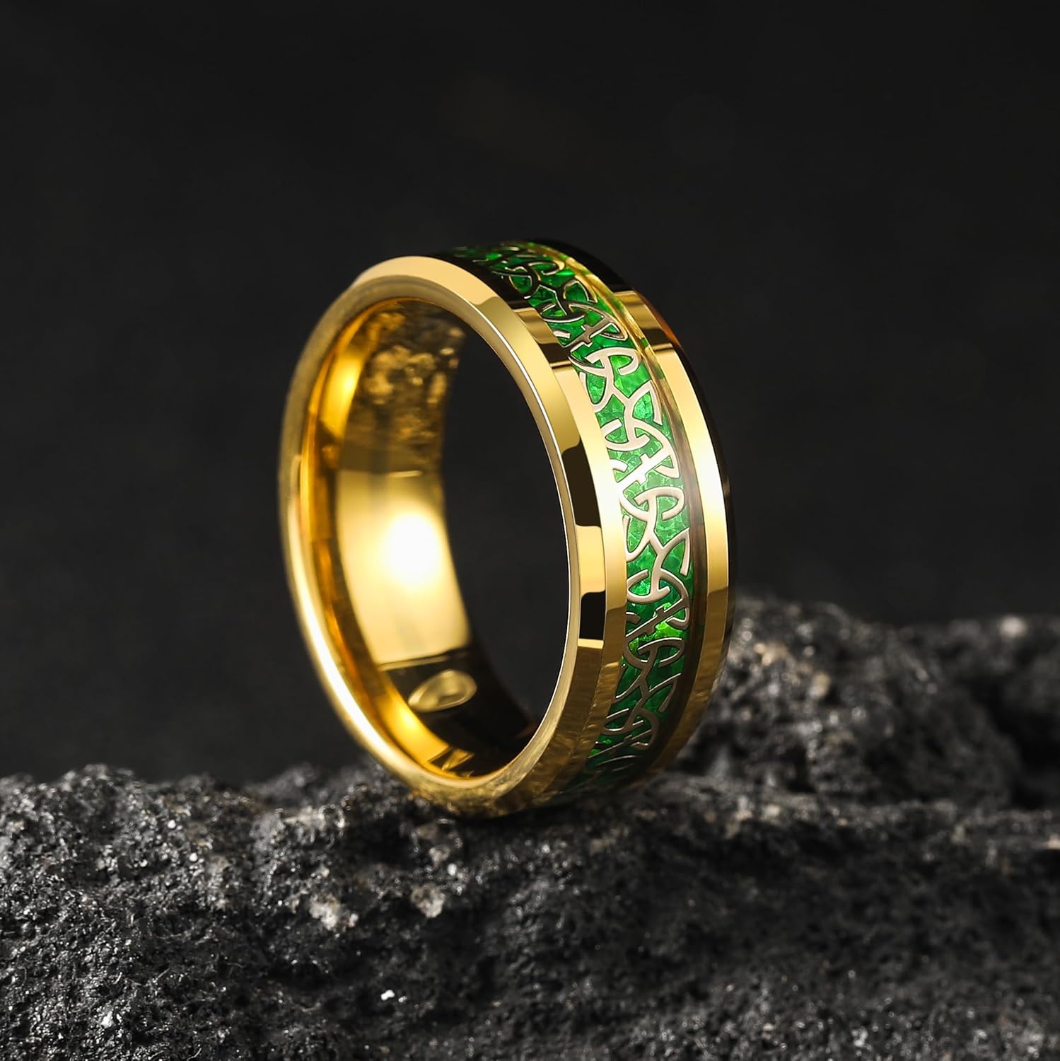 King Will Men's 6mm 8mm Celtic Claddagh Tungsten Rings, Opal/Carbon Fiber Inlay Wedding Band for Men Engagement Ring Comfort Fit - Image 2