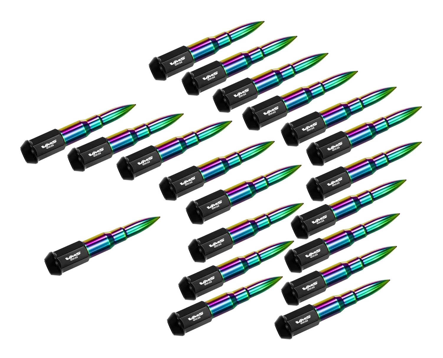 12x1.5 VMS Racing 20PC 112mm Cold Forged Steel Lug Nuts with NEOCHROME Extended Bullets in Aluminum Compatible with Honda Acura Accord Civic Integra 5 Lug Wheel Pattern