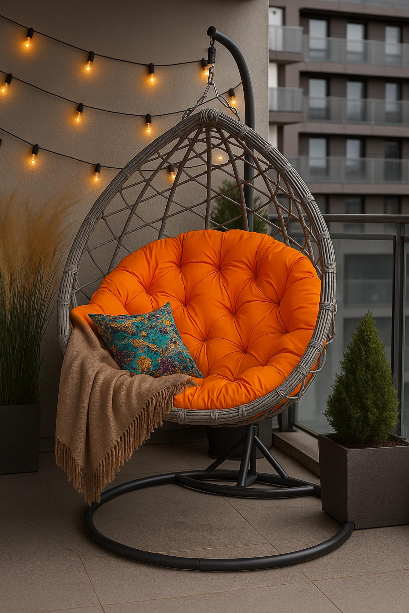 Cojín para sillón colgante, 130 x 100 cm, cojín para cesta colgante, cojín, cesta colgante, cesta de columpio, cojín de respaldo (naranja)