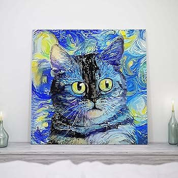 Amazon｜抽象的 猫 キャンバス ウォールアート & 保育園装飾 猫