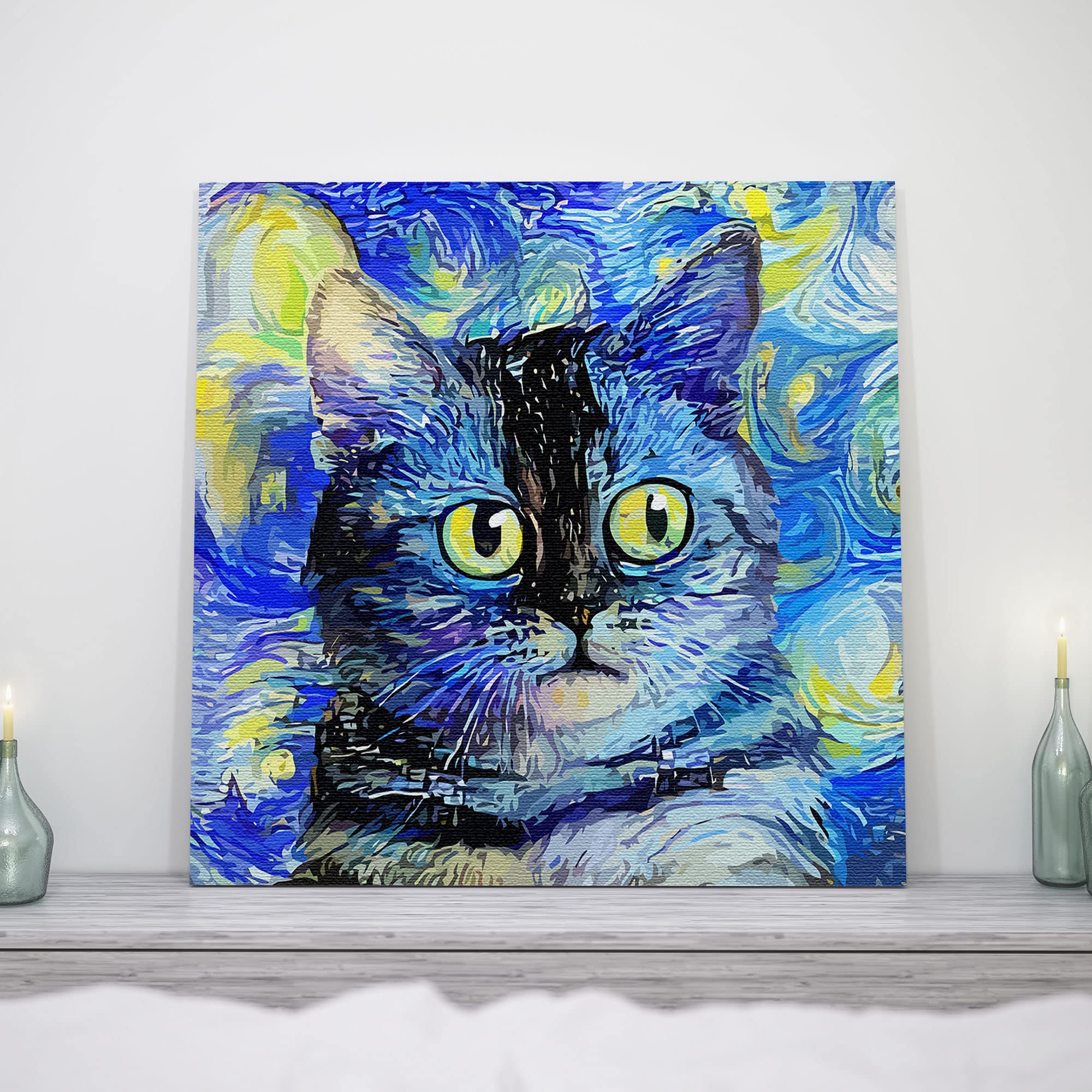 Amazon｜抽象的 猫 キャンバス ウォールアート & 保育園装飾 猫